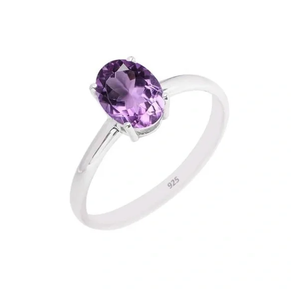 🆕New Delicate Amethyst Gemstone Ring, 925 Sterling Silver Ring Statement Ring - Picture 5 of 7